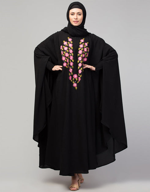 Muslim Smoking Sleeve Resham Embroidery Irani Kaftan In the Shade of Black